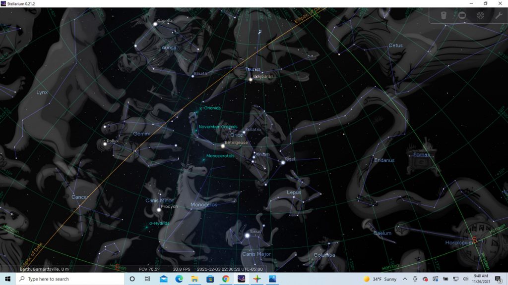 Image of the heavens with constellations images showing the brilliant Winter Circle